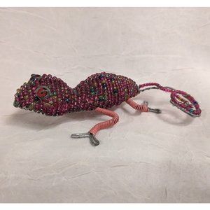Beaded Lizard Gecko Wire Sculpture Pink Glass Small Animal Vtg Handcrafted Cute